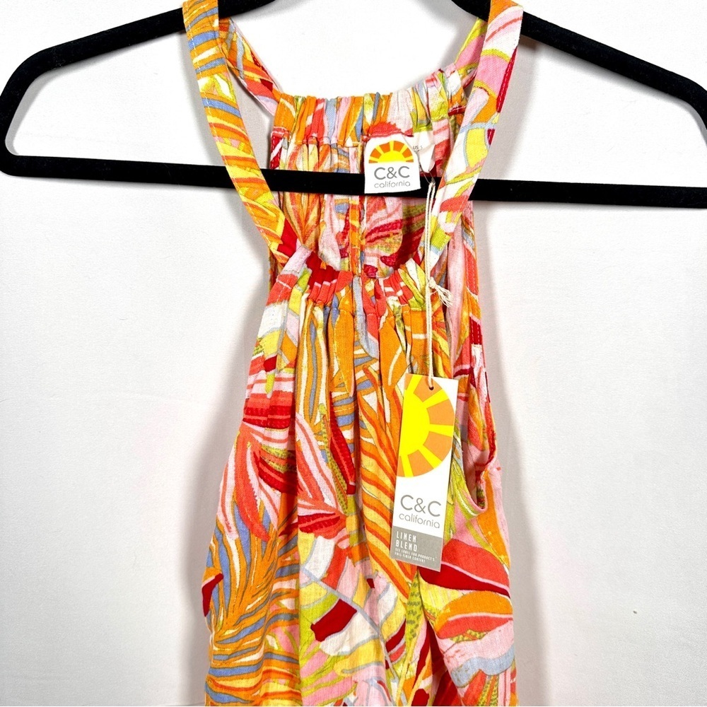 C&C California Linen Blend Tropical Halter Trapeze Sundress NWT Small - Picture 6 of 13
